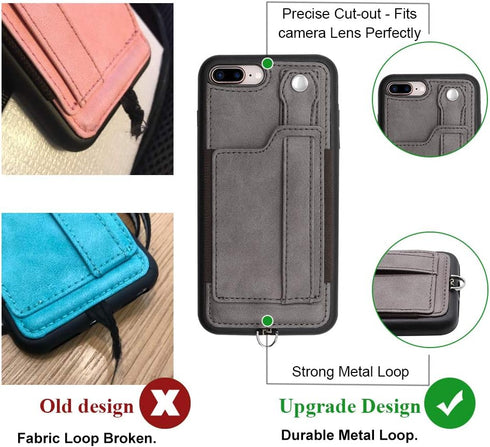 TOOVREN Upgraded iPhone 7 Plus Case, iPhone 8 Plus Wallet Case, Necklace Lanyard Case with Kickstand Card Holder, Ajust Detachable Anti-Lost Lanya...